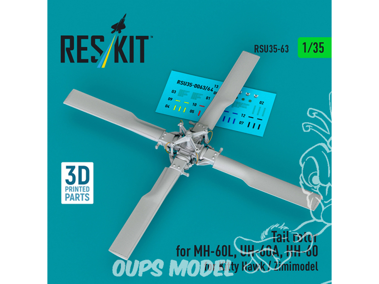 ResKit RSU35-0063 Rotor anticouple pour MH-60L, UH-60A, HH-60 kit Kitty Hawk Zimimodel Impression 3D 1/35