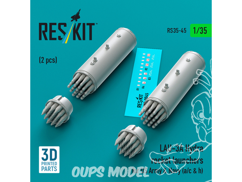 ResKit RS35-0045 Lance-roquettes Hydra LAU-3A avions et hélicoptères US Army et US Navy 2 unités, impression 3D 1/35