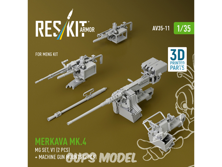 ResKit AV35-0011 Ensemble de mitrailleuses pour Merkava Mk.4, V.1 (2 unités) supports de mitrailleuse (2 unités) kit Meng 1/35