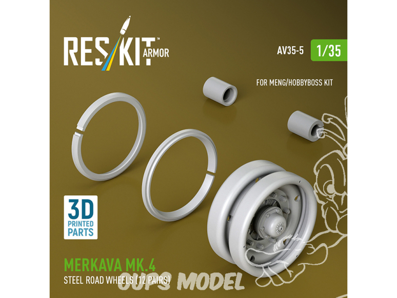 ResKit AV35-0005 Galets de roulement en acier du Merkava Mk.4 (12 paires) kit Meng/HobbyBoss 1/35