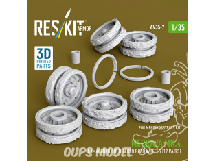 ResKit AV35-0007 Galets de roulement à bandage caoutchouc endommagés Merkava Mk.4 (12 paires) kit Meng/HobbyBoss 1/35
