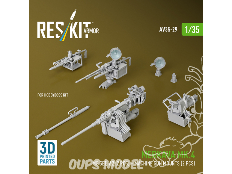 ResKit AV35-0029 Ensemble de mitrailleuses Merkava Mk.4, V.2 2 unités supports de mitrailleuse (2 unités) kit HobbyBoss 1/35