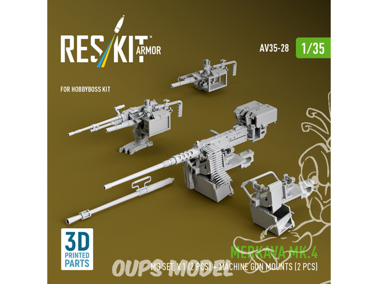 ResKit AV35-0028 Ensemble de mitrailleuses Merkava Mk.4, V.1 2 unités supports de mitrailleuse (2 unités) kit HobbyBoss 1/35