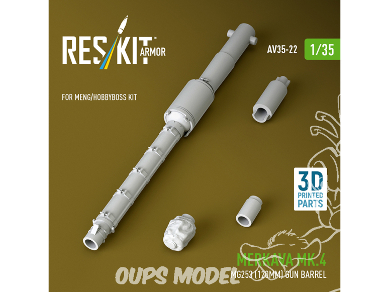 ResKit AV35-0022 Canon (120 mm) + système d'alerte laser (LWS) (2 unités) kit Merkava Mk.3 d'HobbyBoss 1/35