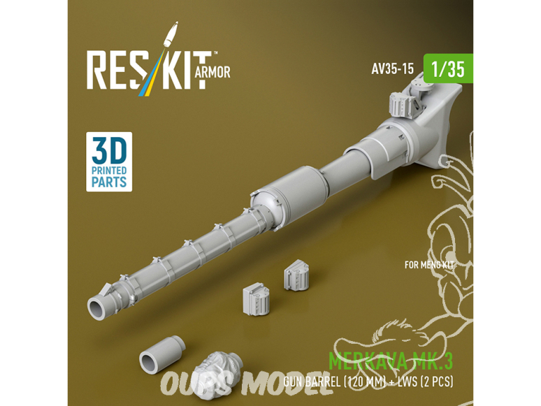 ResKit AV35-0015 Canon (120 mm) + système d'alerte laser (LWS) (2 unités) kit Merkava Mk.3 Meng 1/35