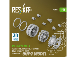 ResKit AV35-0001 Galets roulement bandage caoutchouc Merkava Mk.3 barbotins roues tendeuses 2 pièces 1/35