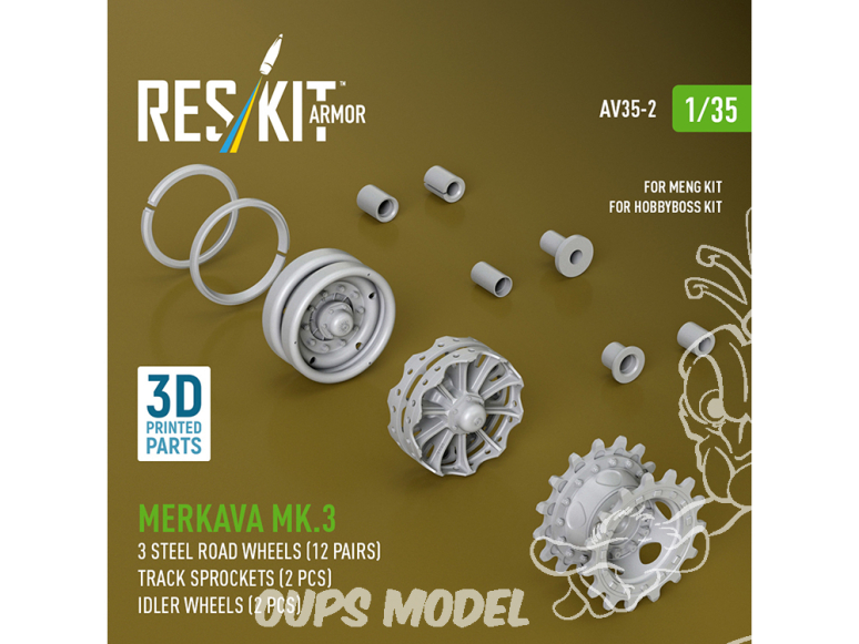 ResKit AV35-0002 Roues en acier Merkava Mk.3 barbotins roues tendeuses 2 pièces 1/35