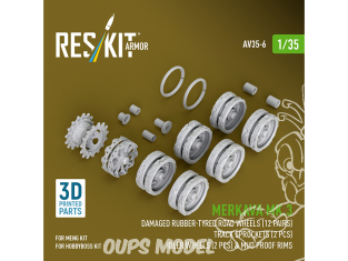 ResKit AV35-0006 Roues porteuses à bandage en caoutchouc endommagées Mk.3 barbotins roues tendeuses 2 pièces 1/35