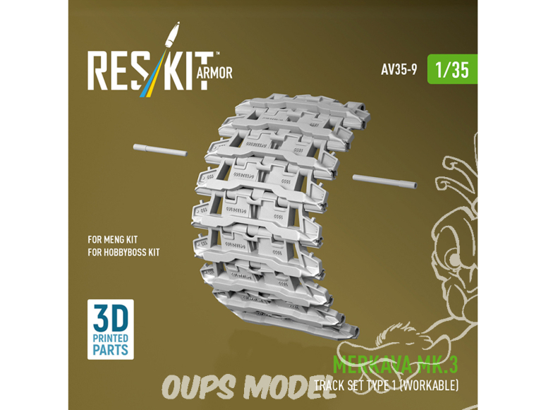 ResKit AV35-0009 Jeu de chenilles pour Merkava Mk.3, type 1 (articulées) Kit Meng/HobbyBoss 1/35