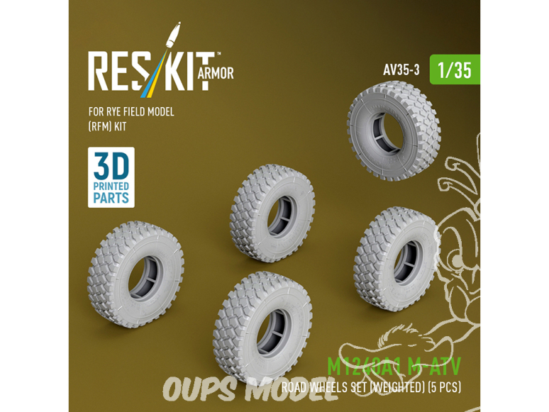 ResKit AV35-0003 Jeu de roues (lestées) pour M1240A1 M-ATV (5 pièces) Kit Rye Field Model 1/35