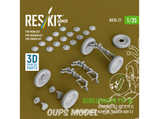 ResKit AV35-0021 Roues Kubelwagen Type 82 5 pièces pneus tout-terrain et barre de torsion avant V.2 kit Meng/Dragon/Tamiya 1/35