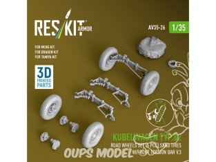 ResKit AV35-0026 Roues Kubelwagen Type 82 5 pièces pneus sable et barre de torsion avant V.3 kit Meng/Dragon/Tamiya 1/35
