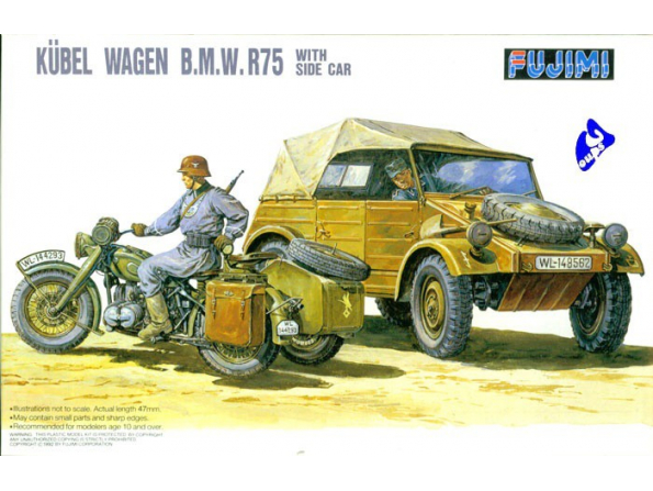 Fujimi maquette militaire 761053 Set Kübel et BMW R75 Side car 1/76