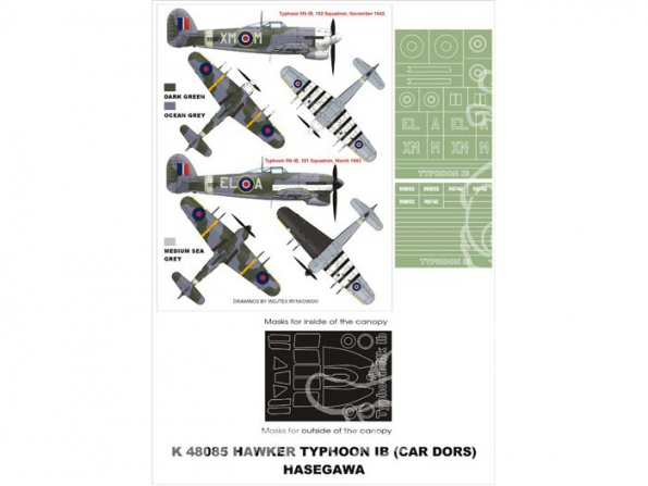 Montex Super Mask K48085 Typhoon Mk IB Car Door Hasegawa 1/48