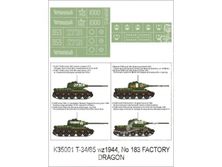 Montex Super Mask K35001 T-34/85 1944 No 183 Factory Dragon 1/35