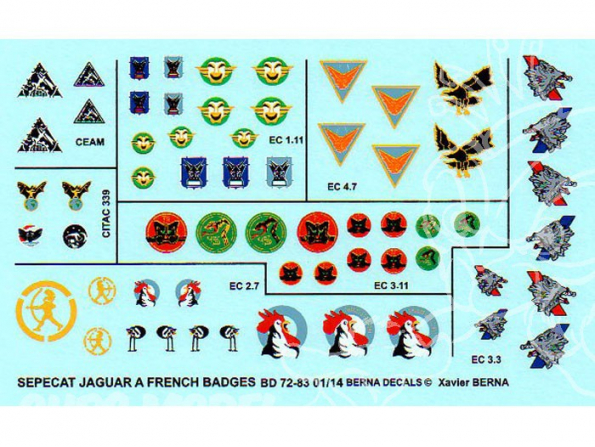 Decalques Berna decals BD72-83 Sepecat Jaguar Badges Français A et E part 1 1/72