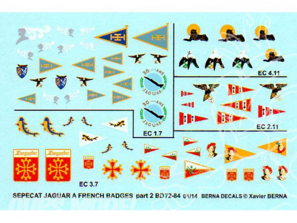 Decalques Berna decals BD72-84 Sepecat Jaguar Badges Français A et E part 2 1/72
