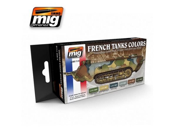MIG peinture 7110 Set Couleurs Tanks Francais WWI & WWII 6 x 17ml