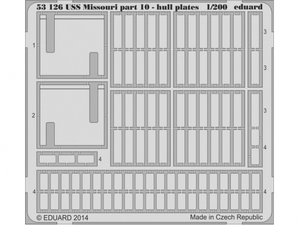 Eduard photodecoupe 53126 USS Missouri partie 10 Hull plates Trumpeter 1/200