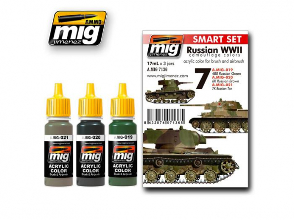 MIG peinture 7136 Set de départ Camoufalge Russe WWII 3 x 17ml