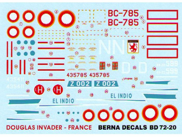 Berna Decals BD72-20 Douglas Invader Français 1/72