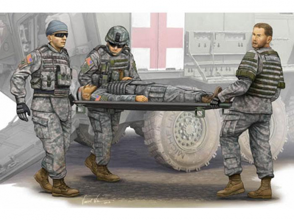 Trumpeter maquette personnages 00430 SET ÉQUIPE MÉDICALE AVEC CIVIÈRE ARMÉE US 2013 1/35