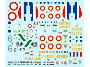 Berna decals BD72-90 avions Bell P39 et Curtiss P40 Français 1/32