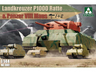 Takom maquette militaire 3001 LANDKREUZER P1000 RATTE + 2 X Pz VIII MAUS (3 En 1) 1/144