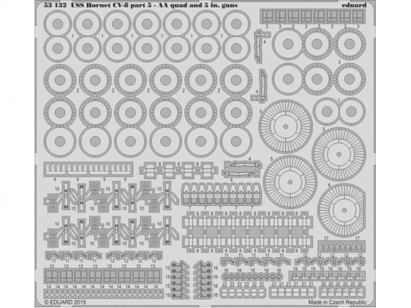 Eduard photodecoupe 53132 USS Hornet CV-8 Partie 5 AA Quad et 5 Merit 1/200