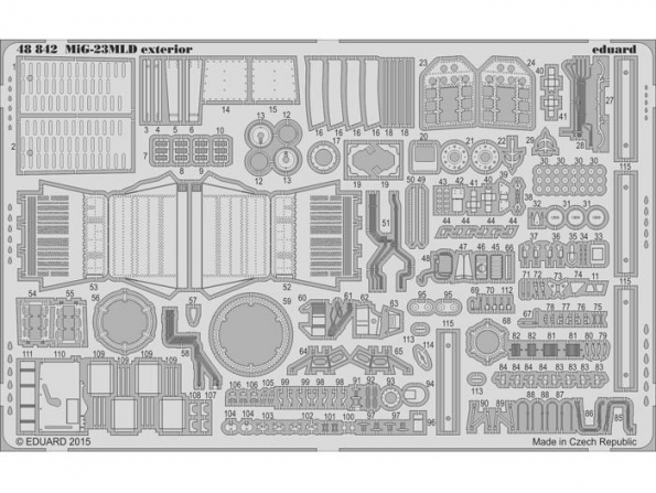 EDUARD photodecoupe avion 48842 Exterieur MiG-23MLD Trumpeter 1/48