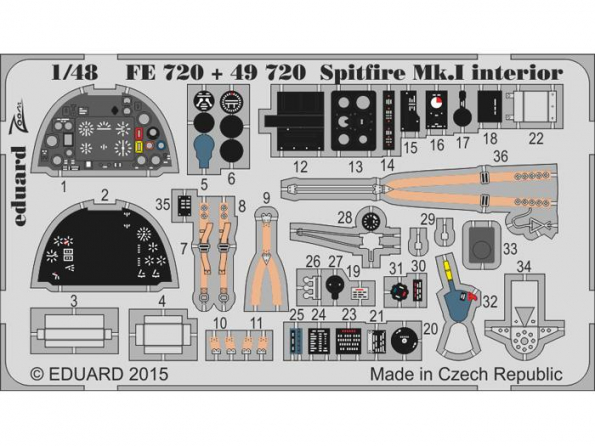 EDUARD photodecoupe avion FE720 Interieur Spitfire Mk.I S.A. Airfix 1/48
