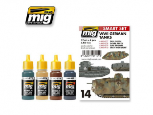 MIG peinture 7144 Set couleurs Tanks Allemands WWI 3 x 17ml