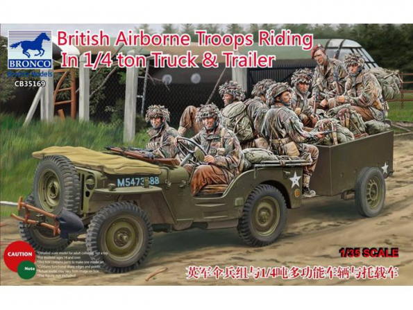 Bronco maquette militaire CB 35169 Troupes aeroportées Britanniques dans Jeep 1/4 Ton Truck et remorque 1/35