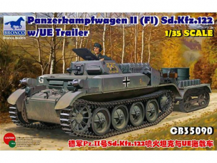 Bronco maquette militaire CB 35090 Panzerkampwagen II (FI) Sd.Kfz.122 avec remorque UE 1/35