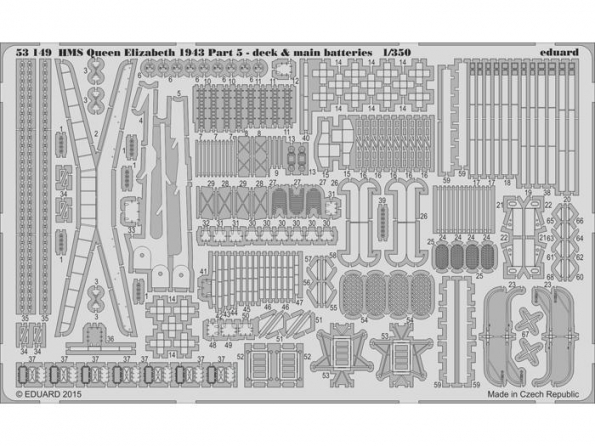 Eduard photodecoupe bateau 53149 HMS Queen Elizabeth 1943 Partie 5 Pont et Batteries principales Trumpeter 1/350