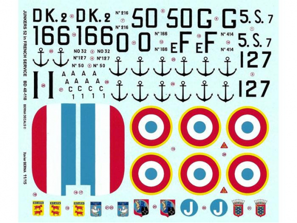 Decalques Berna decals BD48-118 Junkers 52 in French service 1/48