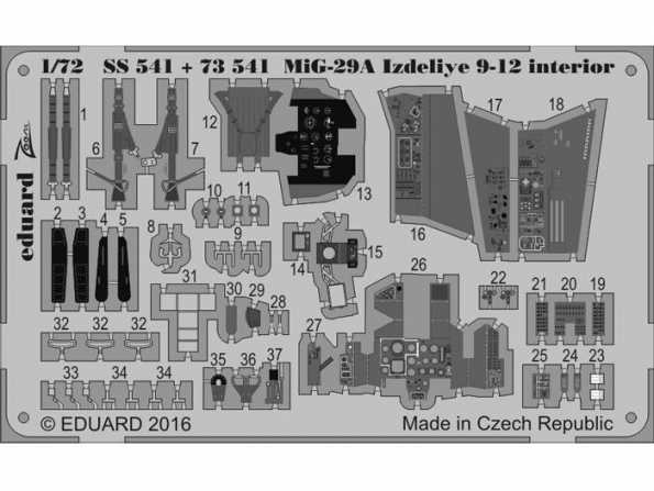 Eduard photodecoupe avion SS541 Interieur MiG-29A Izdeliye 9-12 Trumpeter 1/72