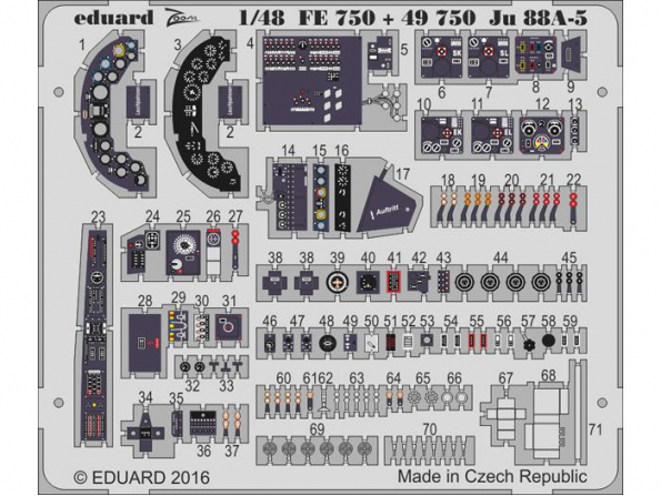 EDUARD photodecoupe avion 49750 Interieur Junkers Ju 88A-5 Icm 1/48