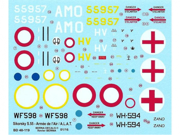 DECALQUES BERNA DECALS BD48-119 Sikorsky H-19 S-55 Français 1/48