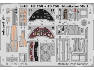 EDUARD photodecoupe avion FE756 Interieur Gladiator Mk.I Merit 1/48