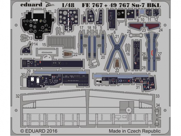 EDUARD photodecoupe avion FE767 Interieur Sukhoi Su-7 Smer 1/48