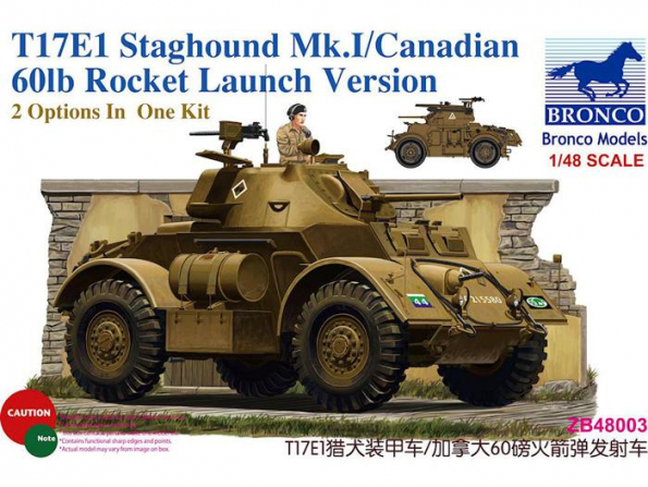BRONCO maquette militaire 48003 T17E1 Staghound Mk.I / Canadian 60lb Rocket Launch Version 1/48