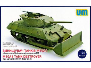 UM maquette militaire 229 US M10A1 TANK DESTROYER (Fin De Serie) Avec LAME DE BULLDOZER M1 1/72