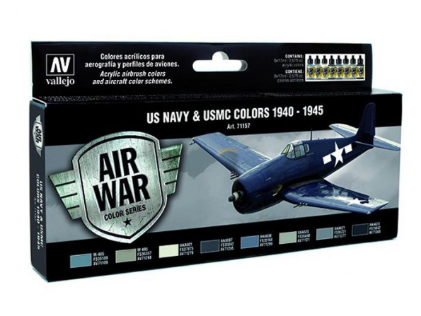 Vallejo Set Model Air 71157 Couleurs US Navy & USMC 1940 - 1945 8 x 17ml