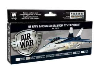 Vallejo Set Model Air 71155 Couleurs US Navy & USMC Des années 70 à present 8 x 17ml