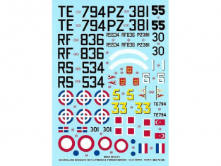 DECALQUES BERNA DECALS BD72-99 De Havilland Mosquito FB Mk VI Français et Etranger 1/72