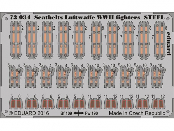 EDUARD photodecoupe avion 73034 Harnais Metal chasseurs Luftwaffe WWII 1/72