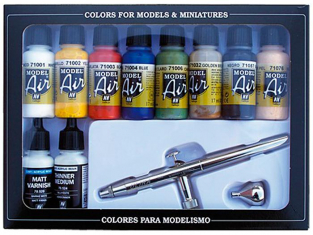 Vallejo Set Model Air 71167 Aerographe Ultra Harder & Steenbeck + Couleurs de base 10 x 17ml