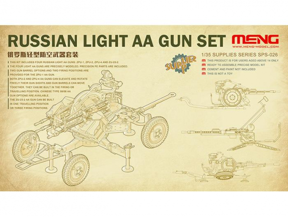 Meng maquette militaire SPS-026 Set de Canons legers anti aeriens Russe AA Gun x4 1/35