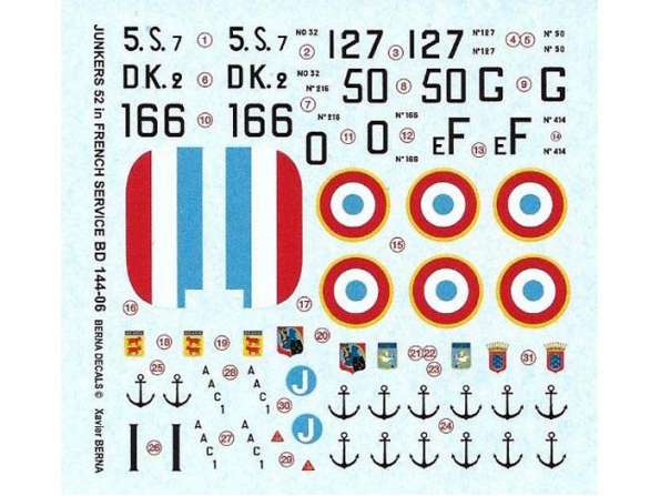 Decalques Berna decals BD144-06 Junkers 52 Force française 1/144